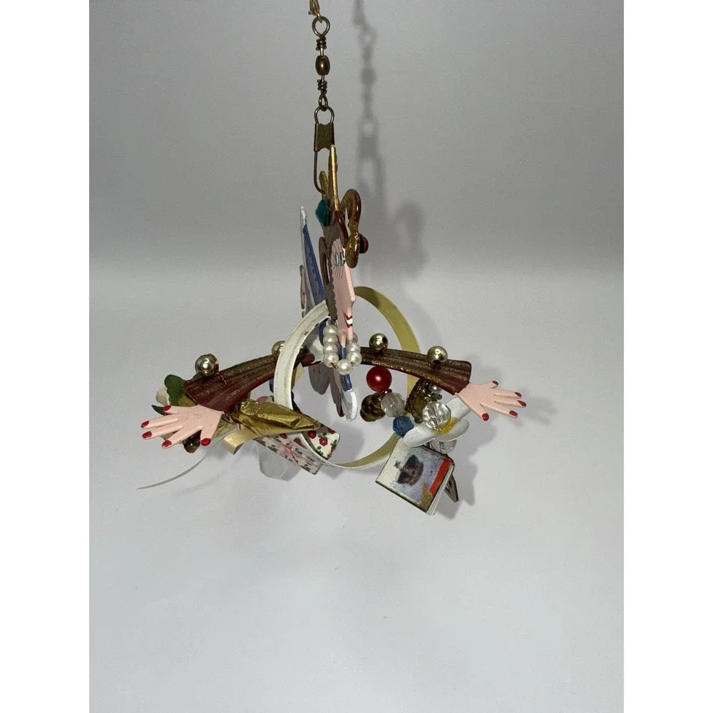 Vintage Kurt Adler Flying Queen Ornament Mixed Media Wood Metal Pearls RARE Y2K‎